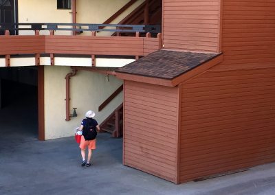 The mule unloads the mutt-mobile and climbs the stairs in the thin air