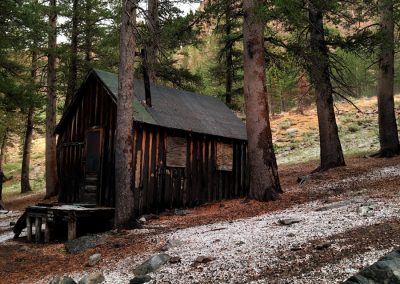 Old Mammoth Mine housing structure following hailstorm