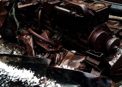 Mine equipment sits in the hail