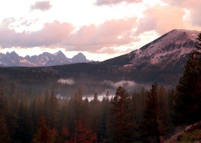 North-northeast view out over a steaming Lake Mary