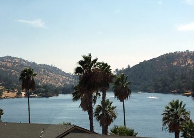 Palms trees and trashy people enjoying watercraft and man-made lakes on the drive east towards Yosemite