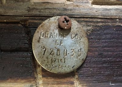 Puddles' registration tag under the bridge on the way to Shadow Lake