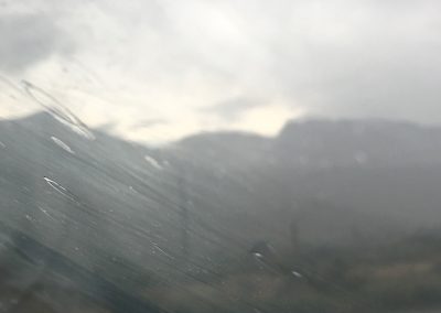 Rain on the windshield in Convict Lake parking lot